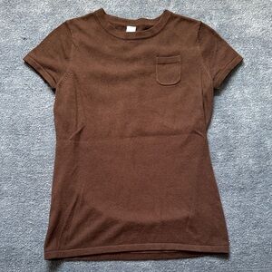 GAP Brown Short-Sleeve Crew Neck Angora Tee with Chest Pocket